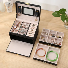 Multipurpose 3 Layer Makeup Cosmetics Jewellery Organizer With Mirror