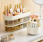 3 Layer Cosmetic Organizer With Rotating Brush Holder