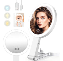 š LUMIVUE⢠EliteGlow Portable Makeup Mirror with 10X Magnification LED Beauty Light ⢠Travel-Ready ⢠Precision Detail Mirror
