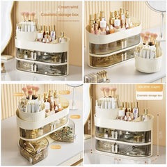 3 Layer Cosmetic Organizer With Rotating Brush Holder