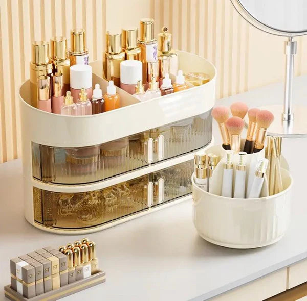 3 Layer Cosmetic Organizer With Rotating Brush Holder