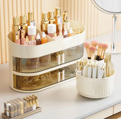 3 Layer Cosmetic Organizer With Rotating Brush Holder