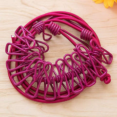 Cloths Hanging Rod With 12 Clips (Random Colours)