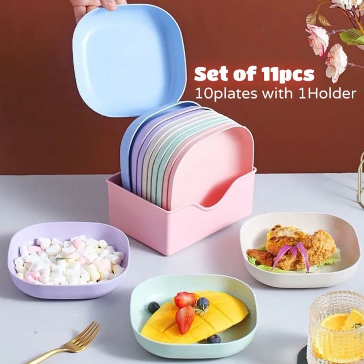 10PCS Multicolor Multifunctional Dish With Storage Box Plastic Creative Fruit Plate Small Random Color Candy Plate Home Kitchen
