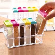 6 Pcs/Set Spice Shaker Seasoning Jar Plastic Condiment Transparent Storage Container with Tray